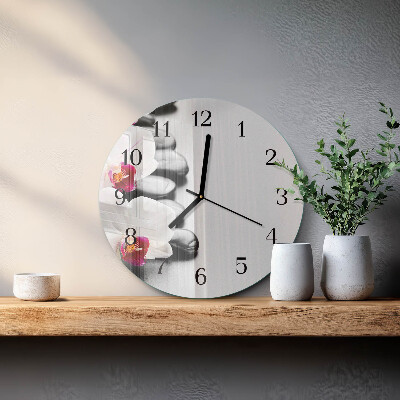 Runde wanduhr Steine ​​und Orchideen