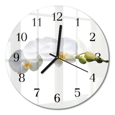 Runde wanduhr aus glas Orchidee