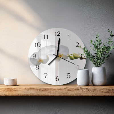 Runde wanduhr aus glas Orchidee