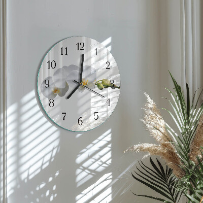 Runde wanduhr aus glas Orchidee