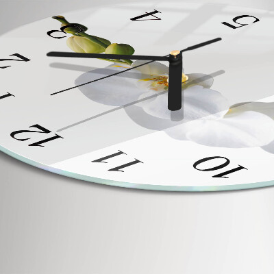 Runde wanduhr aus glas Orchidee