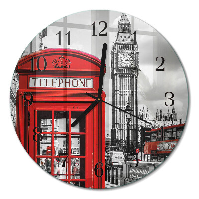 Glas wanduhr mit motiv rund Rote Telefonzelle