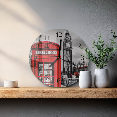Glas wanduhr mit motiv rund Rote Telefonzelle