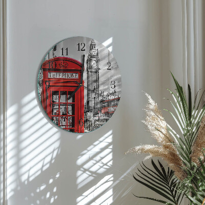 Glas wanduhr mit motiv rund Rote Telefonzelle