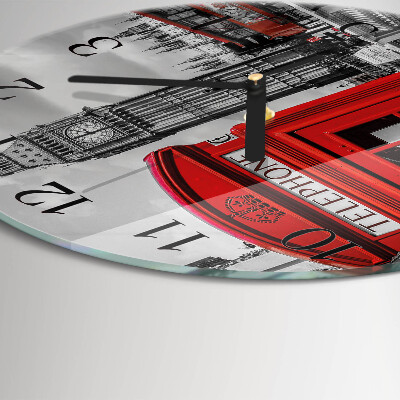 Glas wanduhr mit motiv rund Rote Telefonzelle