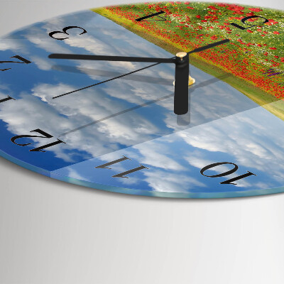 Wanduhr glas rund Mohnfeld