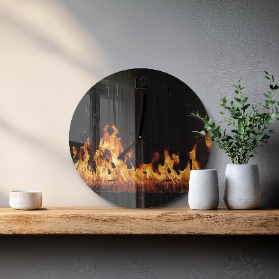 Runde wanduhr aus glas Feuer