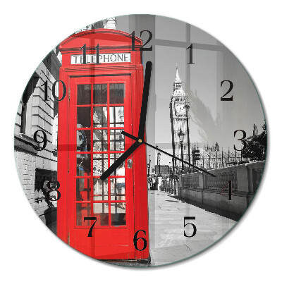 Glas wanduhr mit motiv rund Rote Telefonzelle
