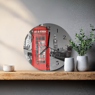 Glas wanduhr mit motiv rund Rote Telefonzelle