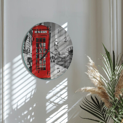 Glas wanduhr mit motiv rund Rote Telefonzelle