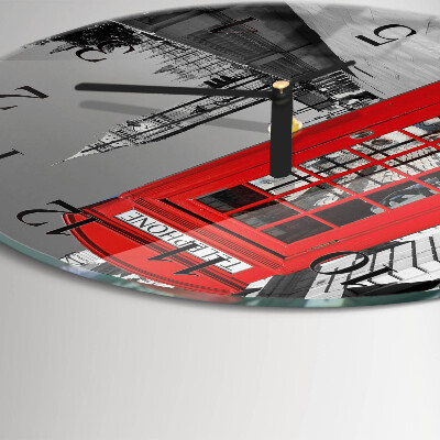 Glas wanduhr mit motiv rund Rote Telefonzelle
