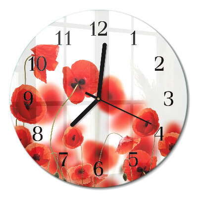 Runde wanduhr aus glas Mohnblumen
