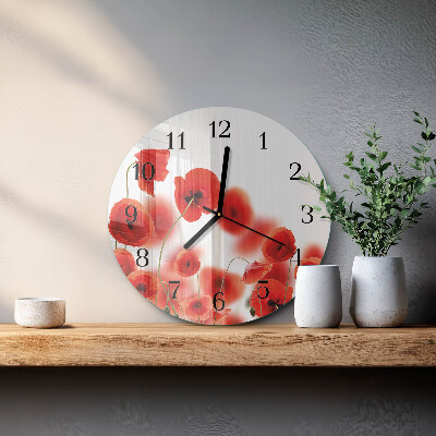 Runde wanduhr aus glas Mohnblumen