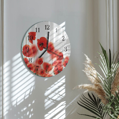 Runde wanduhr aus glas Mohnblumen