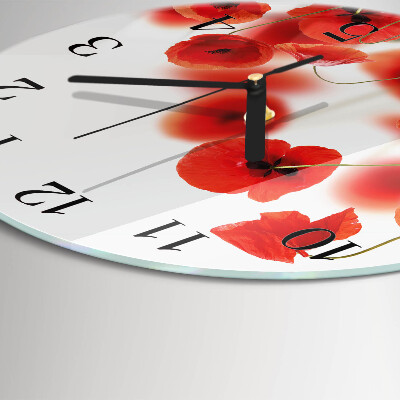 Runde wanduhr aus glas Mohnblumen