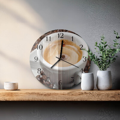 Glas wanduhr mit motiv rund Eine Tasse Kaffee