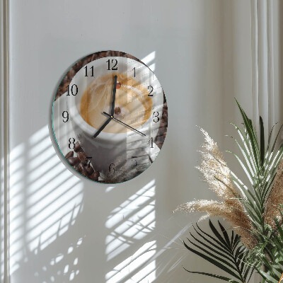 Glas wanduhr mit motiv rund Eine Tasse Kaffee