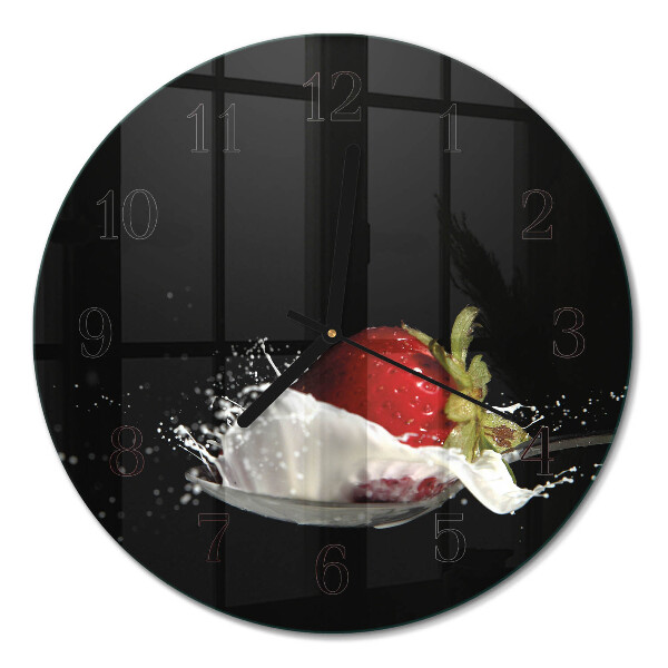 Runde wanduhr aus glas Erdbeere