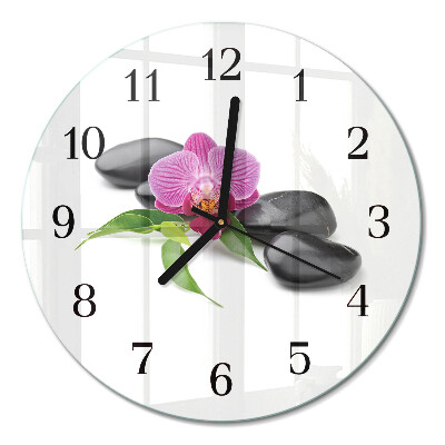 Wanduhr glas rund Orchidee