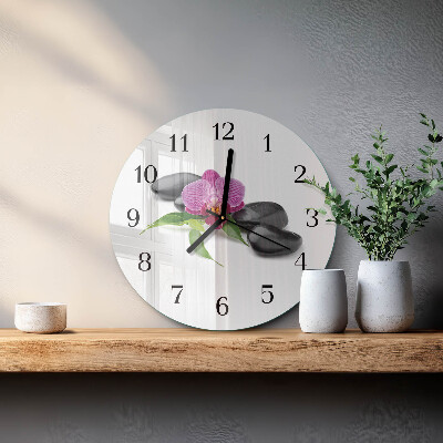 Wanduhr glas rund Orchidee