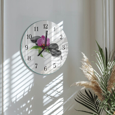 Wanduhr glas rund Orchidee