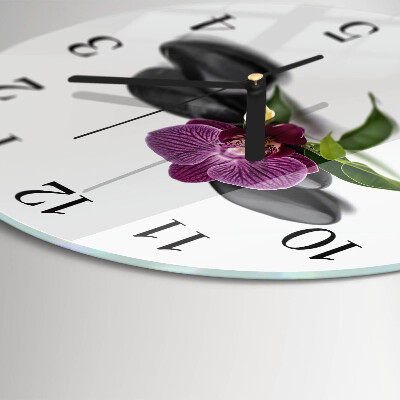 Wanduhr glas rund Orchidee