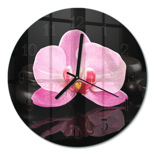 Glas wanduhr mit motiv rund Orchidee