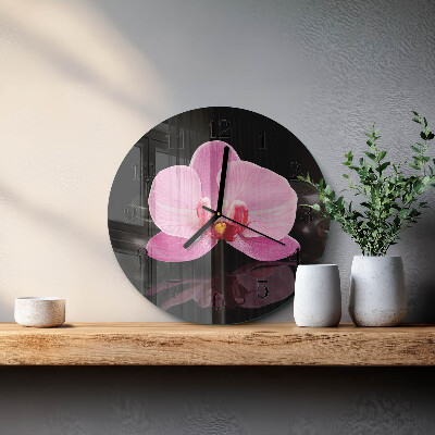 Glas wanduhr mit motiv rund Orchidee