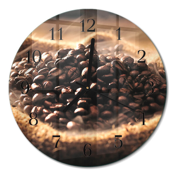 Glas wanduhr mit motiv rund Kaffeebohnen