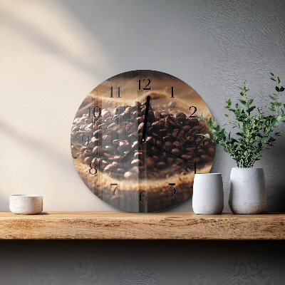 Glas wanduhr mit motiv rund Kaffeebohnen