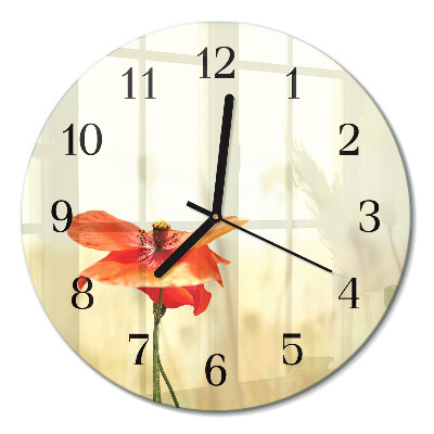 Glas wanduhr mit motiv rund Mohn
