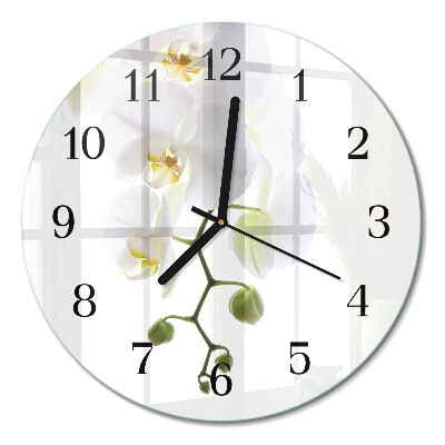 Runde wanduhr aus glas Orchidee