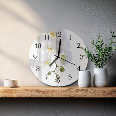 Runde wanduhr aus glas Orchidee