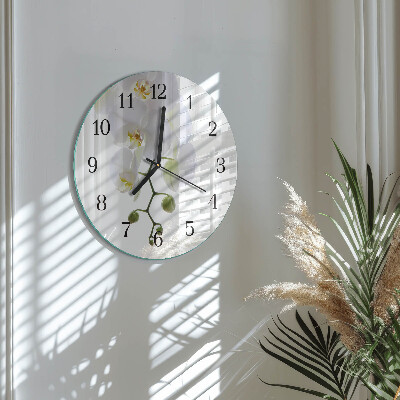 Runde wanduhr aus glas Orchidee