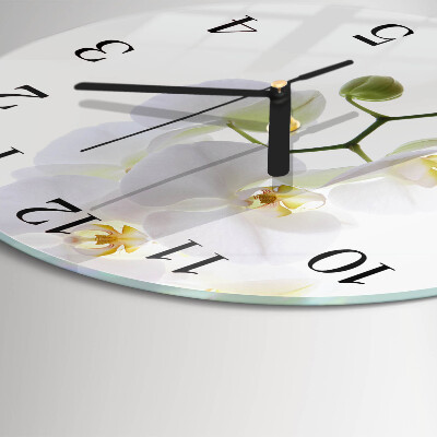 Runde wanduhr aus glas Orchidee
