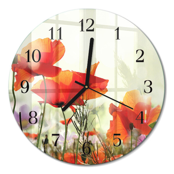Glas wanduhr mit motiv rund Mohnblumen