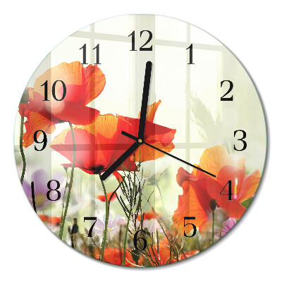 Glas wanduhr mit motiv rund Mohnblumen