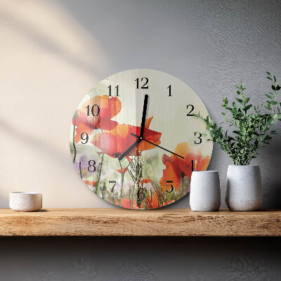 Glas wanduhr mit motiv rund Mohnblumen