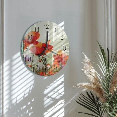 Glas wanduhr mit motiv rund Mohnblumen