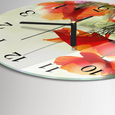Glas wanduhr mit motiv rund Mohnblumen