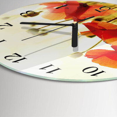 Wanduhr glas rund Mohnblumen