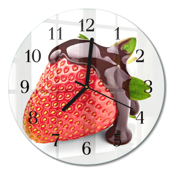 Runde wanduhr aus glas Erdbeerschokolade