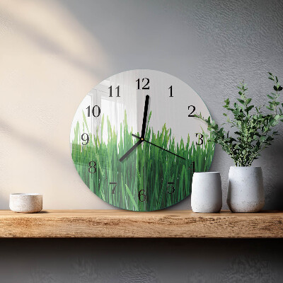 Glas wanduhr mit motiv rund Gras