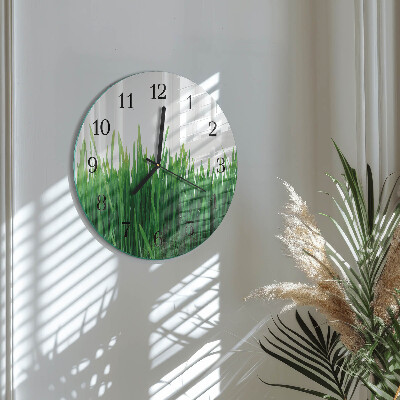 Glas wanduhr mit motiv rund Gras