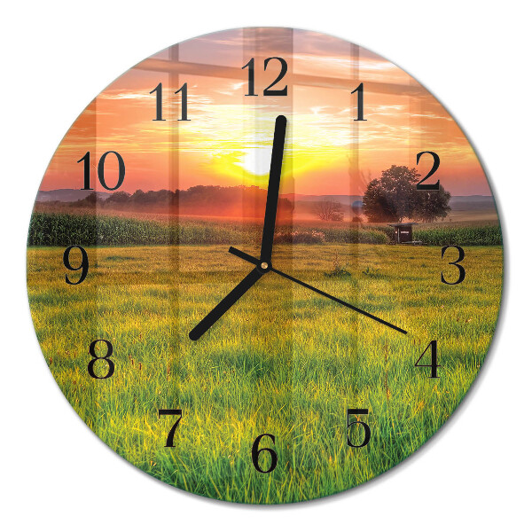 Wanduhr glas rund Wiesenlandschaft