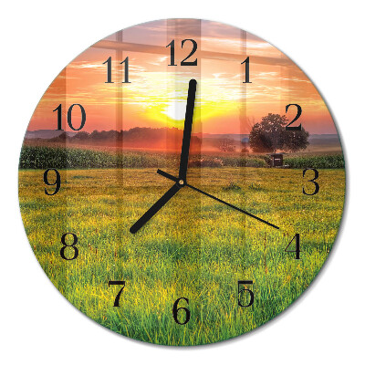 Wanduhr glas rund Wiesenlandschaft