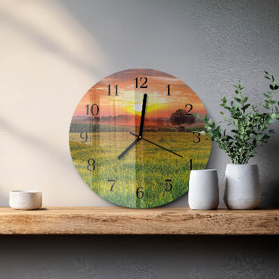 Wanduhr glas rund Wiesenlandschaft