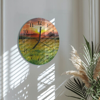 Wanduhr glas rund Wiesenlandschaft