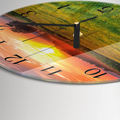 Wanduhr glas rund Wiesenlandschaft