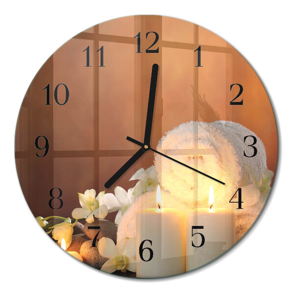 Wanduhr glas rund Spa-Kerzen